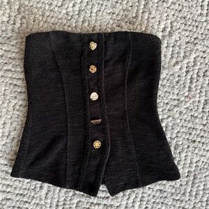 Zara Black Strapless Top with Gold Buttons